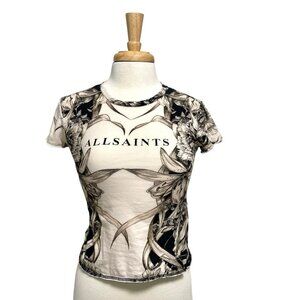 AllSaints Tropical Floral Logo Baby-Tee T-Shirt Short Sleeve size XS